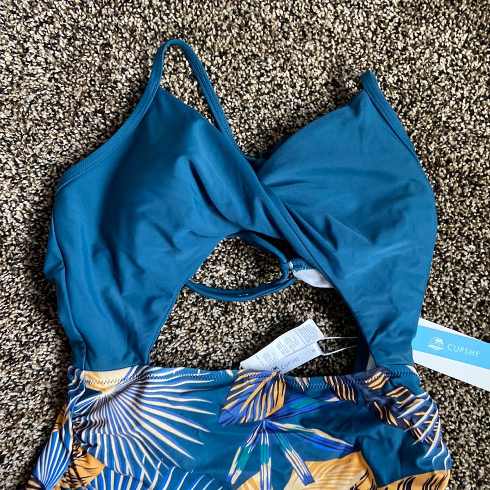 Cupshe Blue & Orange Tropical One-Piece, NWT - Picture 2 of 6